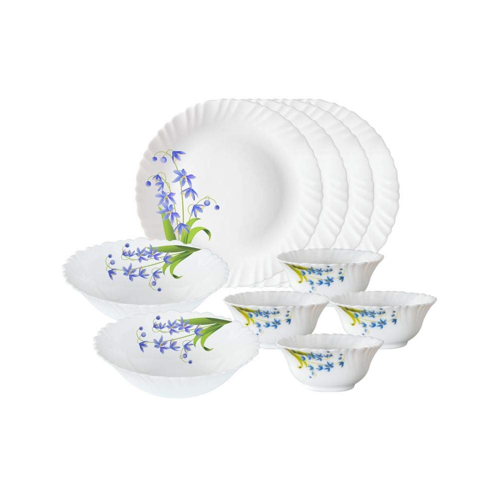 Larah By Borosil Lavender Opalware Floral Dinner Set, 10 -Piece, White