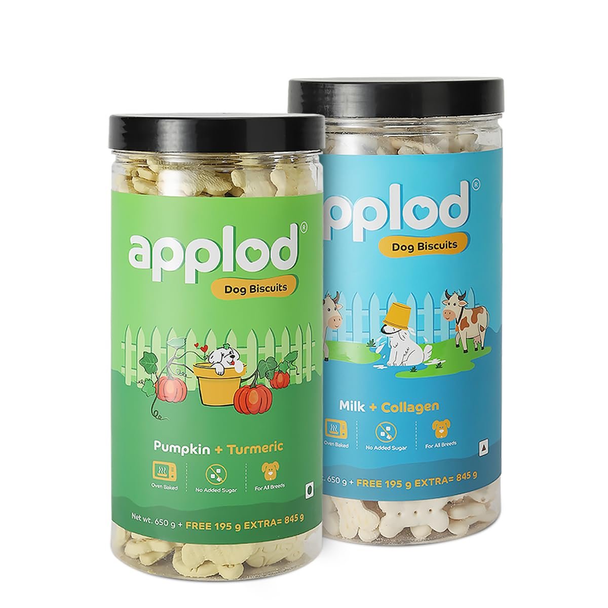 Pumpkin with Turmeric & Milk with Collagen Dog Biscuits Combo for Puppies & Adult Dogs, All Breeds | Oven-Baked Crunchy Dog Treats & Biscuits | Pack of 2 Flavours | 845g x 2