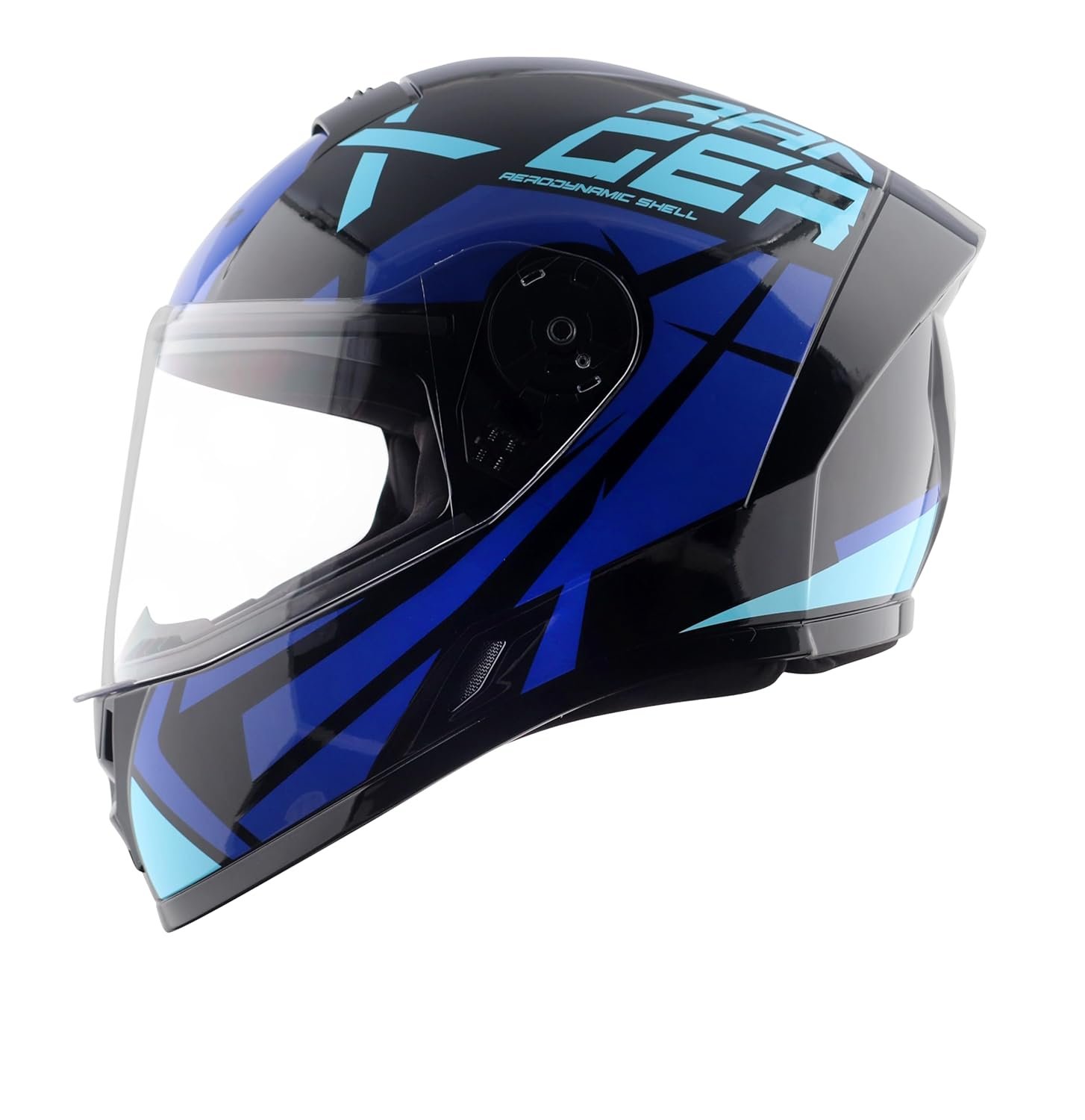 Vega Ranger DX Revenge Full Face Riding Helmet with Lightweight Shell, Comfortable Liner, Shock Absorbing Interior, Ventilated Fit, Aerodynamic Build, and Modern Black Blue Styling Black Blue-L