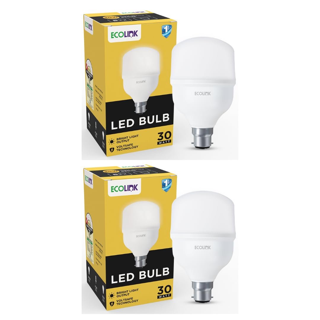EcoLink 30-watt LED Bulb | Bulb Base: B22, High Wattage LED Bulb for Hall & Home|Colour : Crystal White, Pack of 2