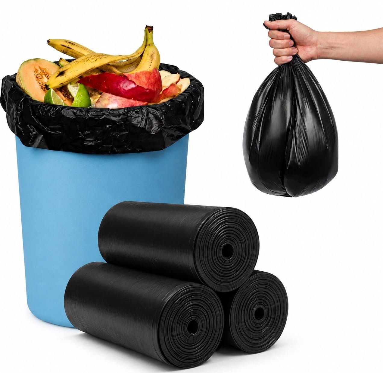 Premium Garbage Bags | Medium 19 x 21 Inches | Leakproof, Odour Free & Extra Strong Trash Bags | Black Polyethylene Dustbin Bags | 30 Bags per Roll | Pack of 3 (90 Bags Total)