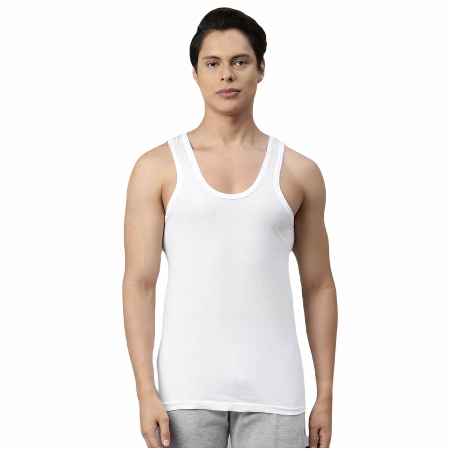 INNERO Men's Vest | Cotton Sleevless Round Neck Vest, Baniyan, Ganji, Undershirt (White)