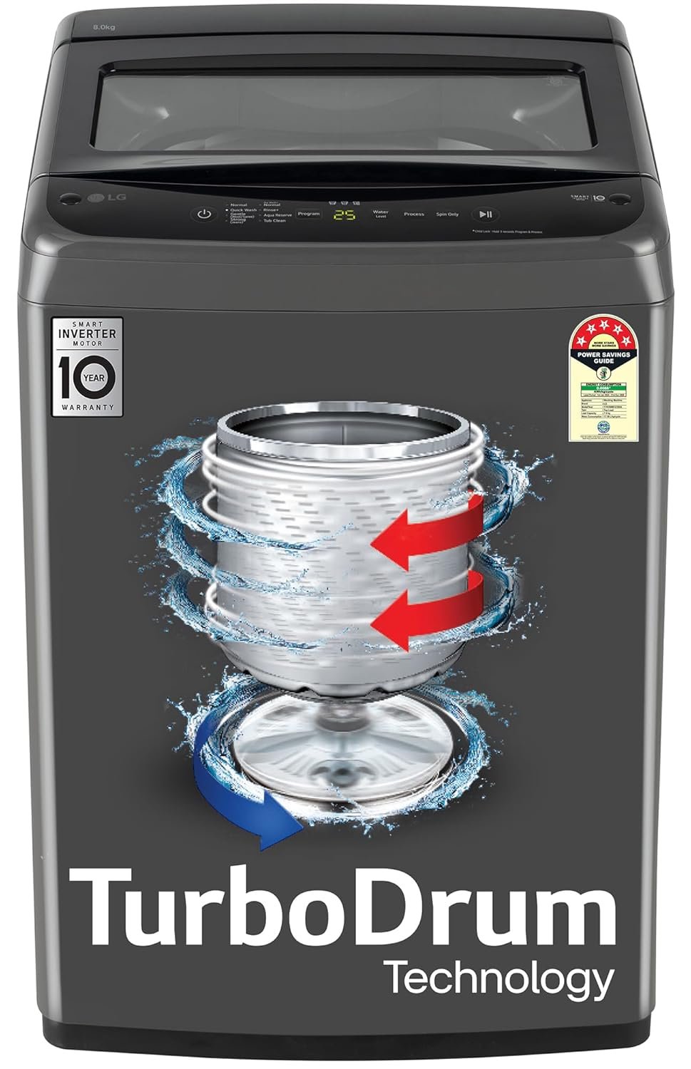 LG 8 Kg 5 Star Smart Inverter Technology Fully Automatic Top Load Washing Machine (T80VBMB4Z, Turbodrum, Auto Prewash, Stainless Steel drum, LED Display, Smart Diagnosis, Middle Black)
