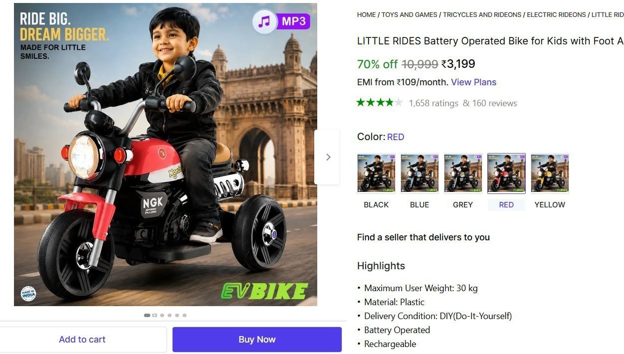 LITTLE RIDES Battery Operated Bike for Kids with Foot Accelerator & Music with LED Light Bike Battery Operated Ride On Price in India - Buy LITTLE RIDES Battery Operated Bike for Kids with Foot Ac