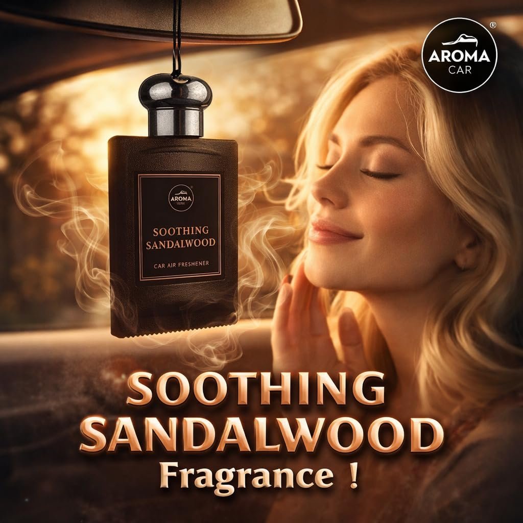 Aroma Car Perfume Hanging Car Air Freshener, Soothing Sandalwood (Pack of 3)