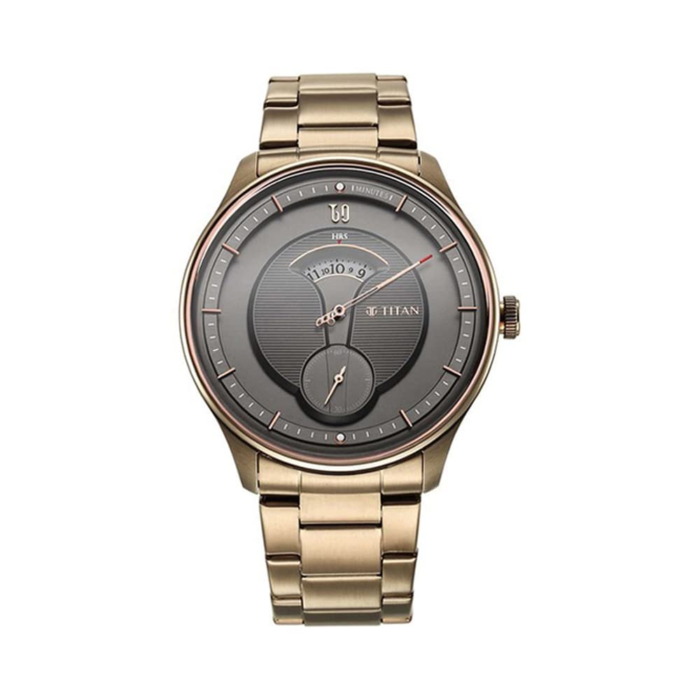 Titan Quartet Quartz Analog Grey Dial Brown Stainless Steel Strap Watch for Men - NT1890QM01