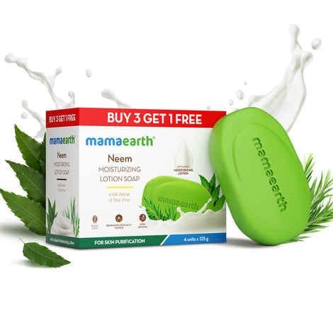 Mamaearth Neem Moisturizing Lotion Soap with Neem & Tea Tree for Skin Purification (3 + 1 Free) - (125 gm x 4) | Units For Skin Protection | Soothes Inflammation | Deeply Cleanses | 76% TFM Grade 
