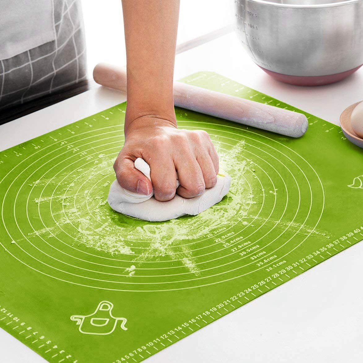 Silicone Baking Mat Roti mat Silicone Chapati Atta Kneading Mat Non Stick Fondant Rolling Mat Stretchable for Kitchen Roti Chapati Cake Baking Mat (Green 50x40cm)