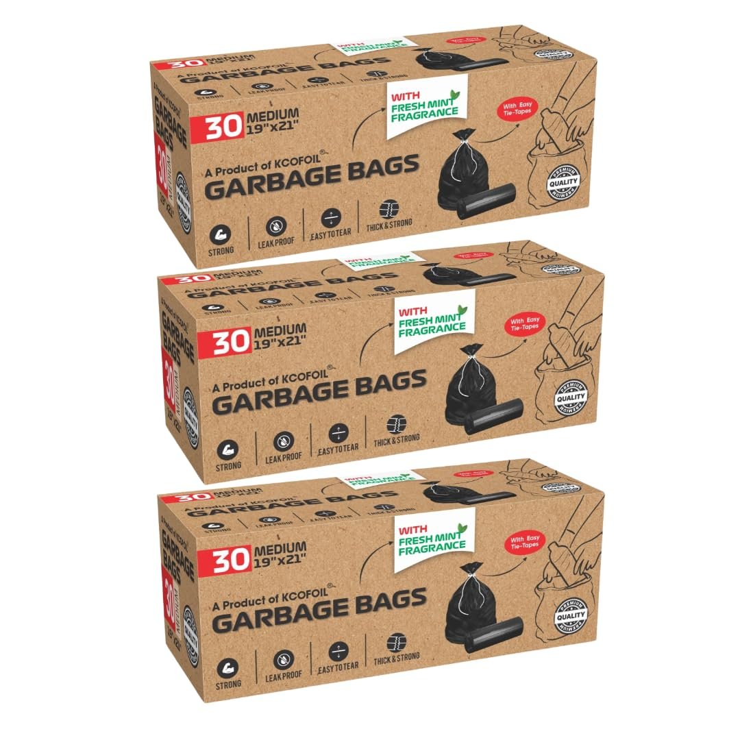 Scented Garbage Bags Medium 19 x 21 Inches 90 Count Plant-Based Biodegradable Heavy Duty Dustbin Bags Trash Bags with Detachable Drawstrings for Dry & Wet Waste