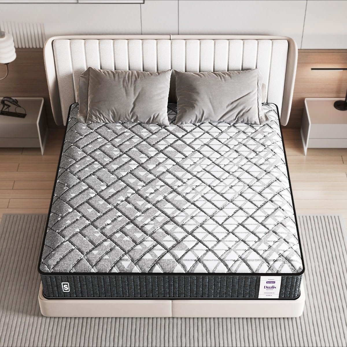 Springwel Dualis 2-in-1 Reversible 6 Inch Bed Mattress | 15 Yrs Warranty | Dual Side - Hard & Soft Support | Breathable & Anti Microbial Bamboo Charcoal Fabric Cover | King Size (84X72X6) Inch