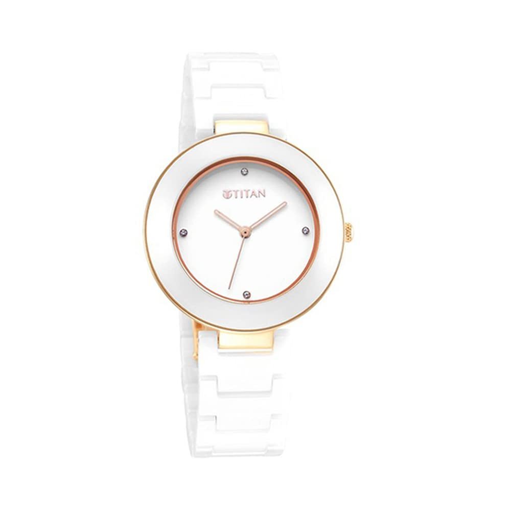 Titan Purple Ceramics Quartz Analog White Dial White Ceramic Strap Watch for Women - NT95189KC01