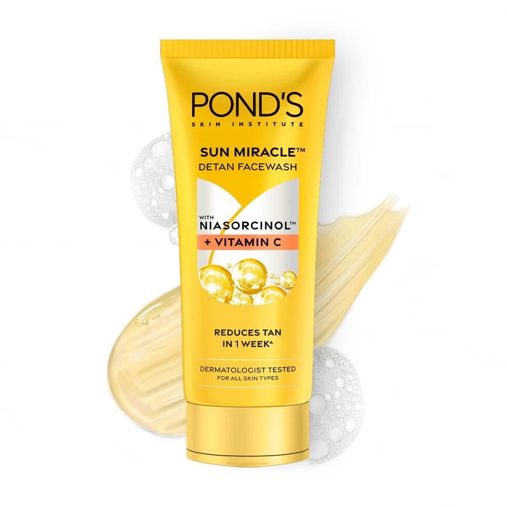Pond's Detan Face Wash for Tan Removal in Just 7 Days | Contains Vitamin C and Niacinamide | Facewash for All Skin Types, 100gm