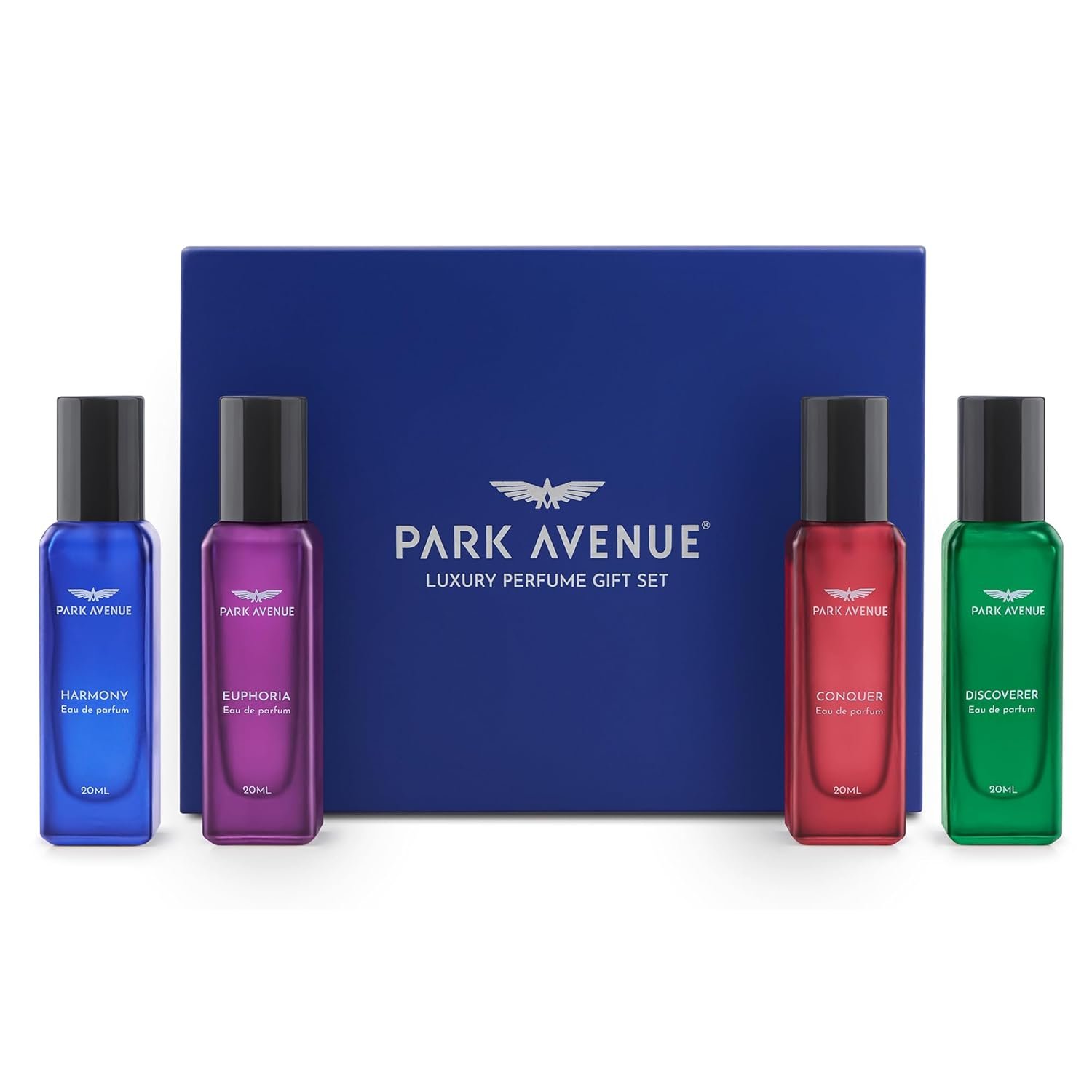 Park Avenue Luxury Perfume Gift Set for Men, 4x20 ml | Euphoria, Conquer, Harmony & Discoverer Perfume | Eau De Parfum | Premium Luxury Perfume for Corporate Man | Perfume for men Long Lasting Sme
