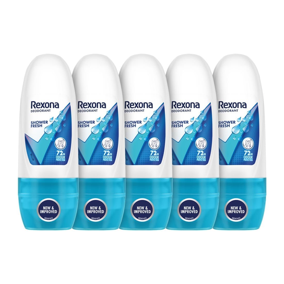 Rexona Shower Fresh Underarm Roll-On Deodorant for Women | 72 Hours Long-Lasting Odour Protection | 0% Alcohol, Safe on Skin | 25ML (Pack of 5)
