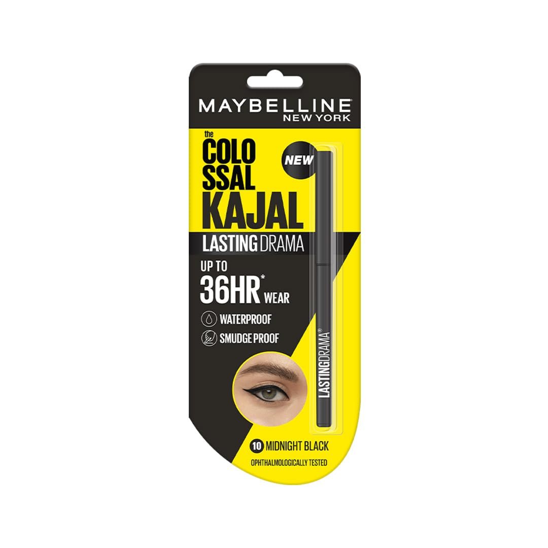 Maybelline New York Colossal Lasting drama Kajal, 10 Midnight Black | 36H Wear, Waterproof, Smudge Proof Kajal