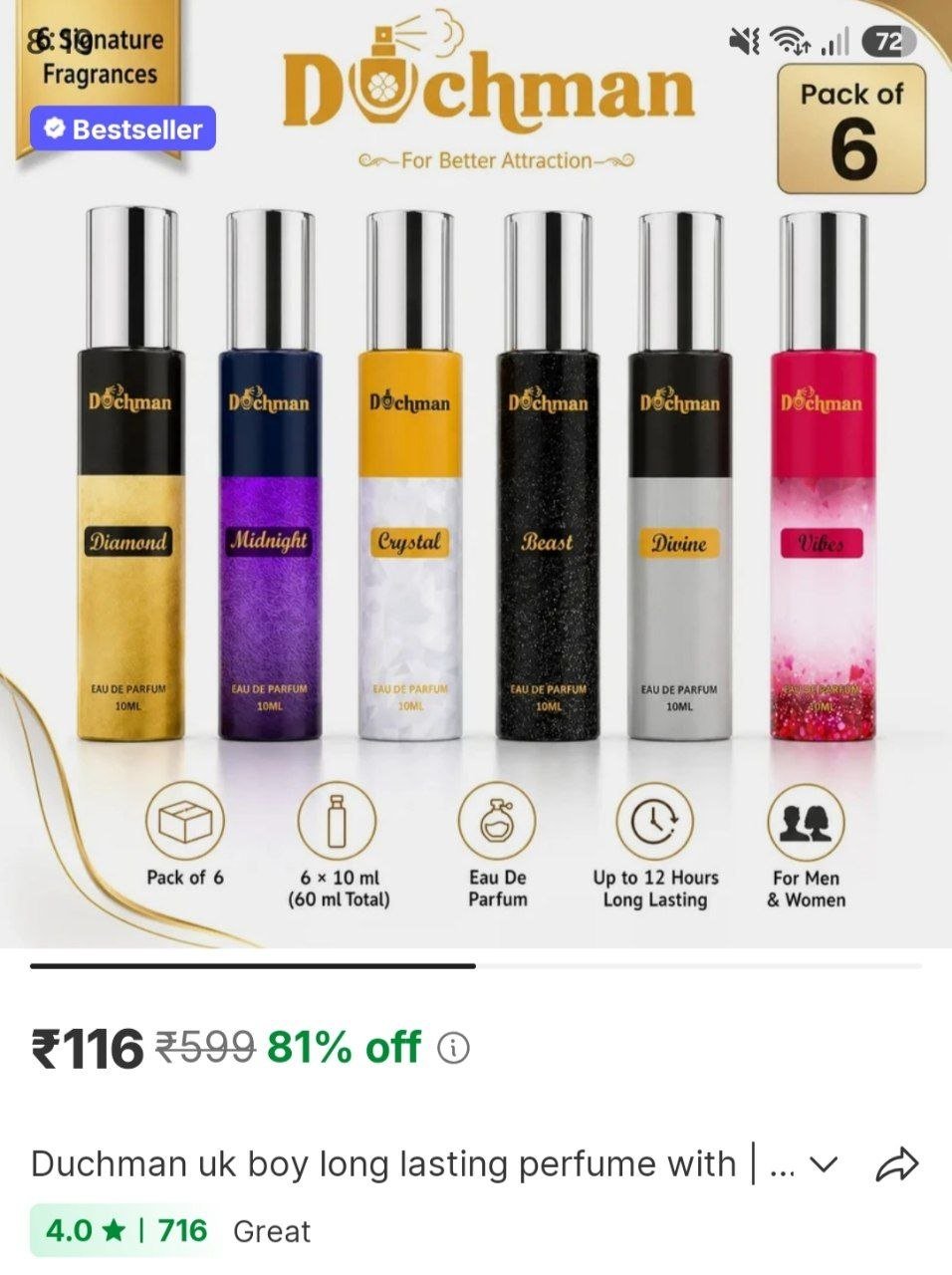 DUCHMAN UK Boy Long Lasting Perfume With | White oud Perfume| Pack of six 6x10ML Eau de Parfum  -  60 ml Price in India - Buy DUCHMAN UK Boy Long Lasting Perfume With | White oud Perfume| Pack of six 