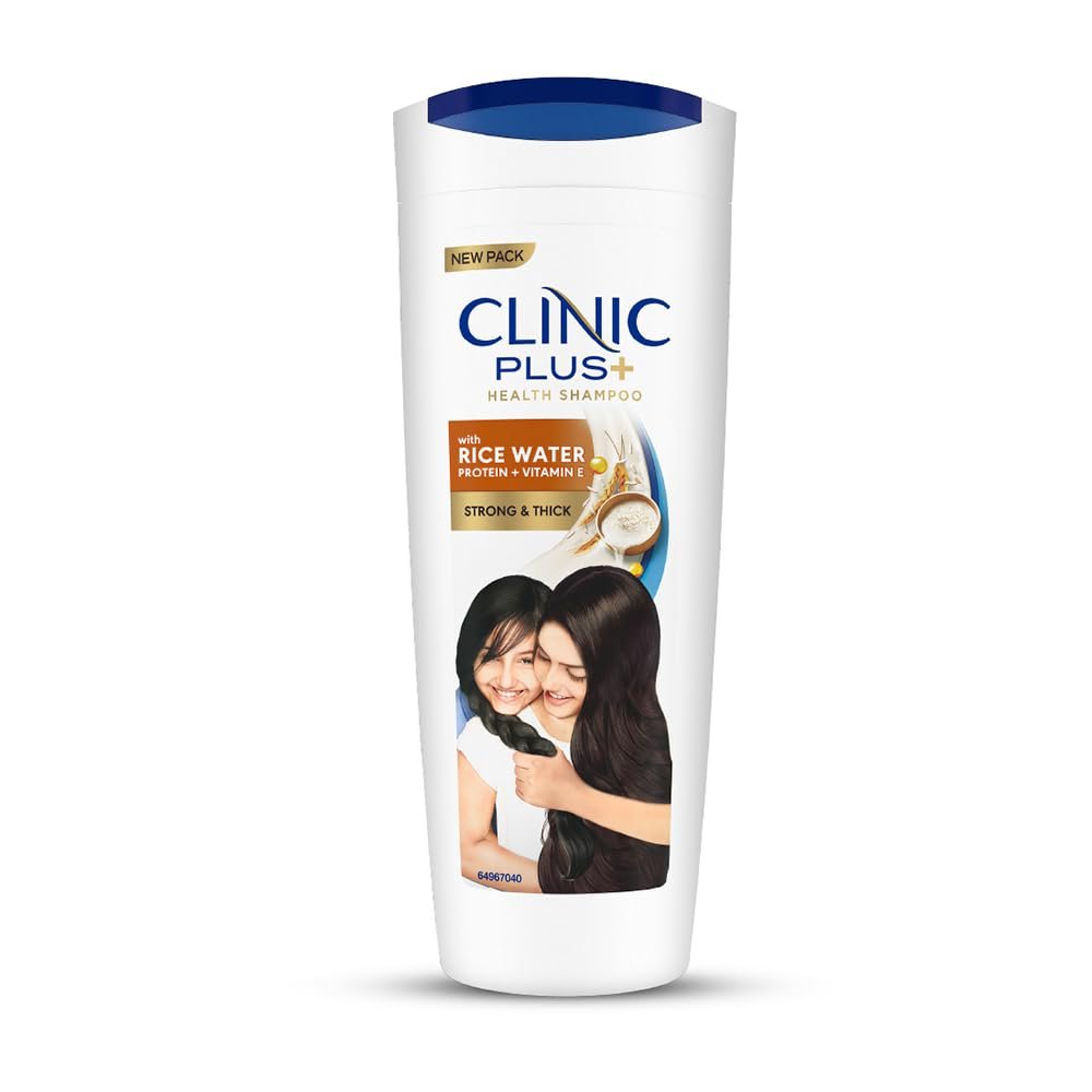 Clinic Plus Strong & Thick Shampoo with Rice Water, Protein + Vitamin E for Hair Strengthening, Breakage Reduction and Thicker Hair,355 ml