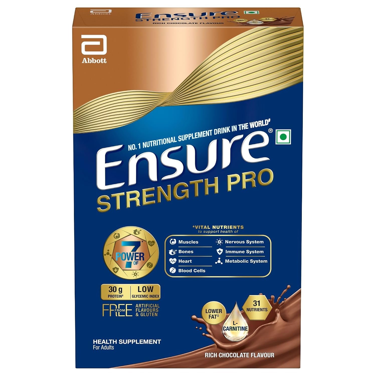 Ensure Strength Pro | High Protein Nutritional Drink for Adults | Rich Chocolate (400g) | 30g Protein, Low GI, Gluten Free | L-Carnitine| No Artificial Flavors | Scientifically formulated with Power o