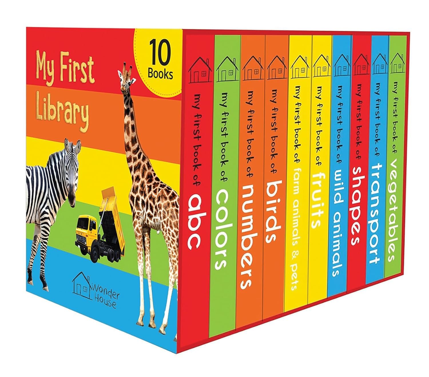 My First Library: Boxset of 10 Board Books for Kids (Pack 1) | Includes ABC, Numbers, Shapes, Colors, Wild Animals, Farm Animals & Pets, Birds, Fruits, Vegetables & Transport | Early Learning 