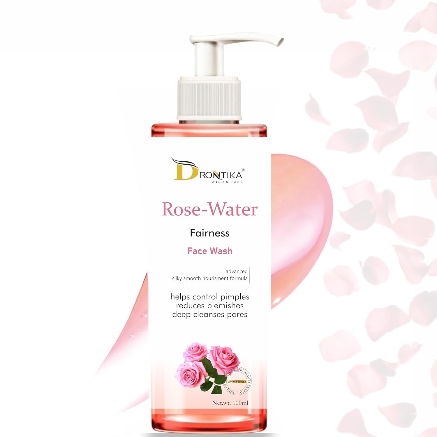 Drontika Wild & Pure Rose Water Fairness Face Wash – Brightening & Hydrating Cleanser for Radiant, Even Skin Tone 100ml