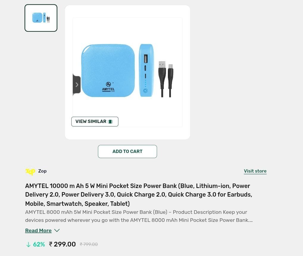 AMYTEL 10000 m Ah 5 W Mini Pocket Size Power Bank (Blue, Lithium-ion, Power Delivery 2.0, Power Delivery 3.0, Quick Charge 2.0, Quick Charge 3.0 for Earbuds, Mobile, Smartwatch, Speaker, Tablet)