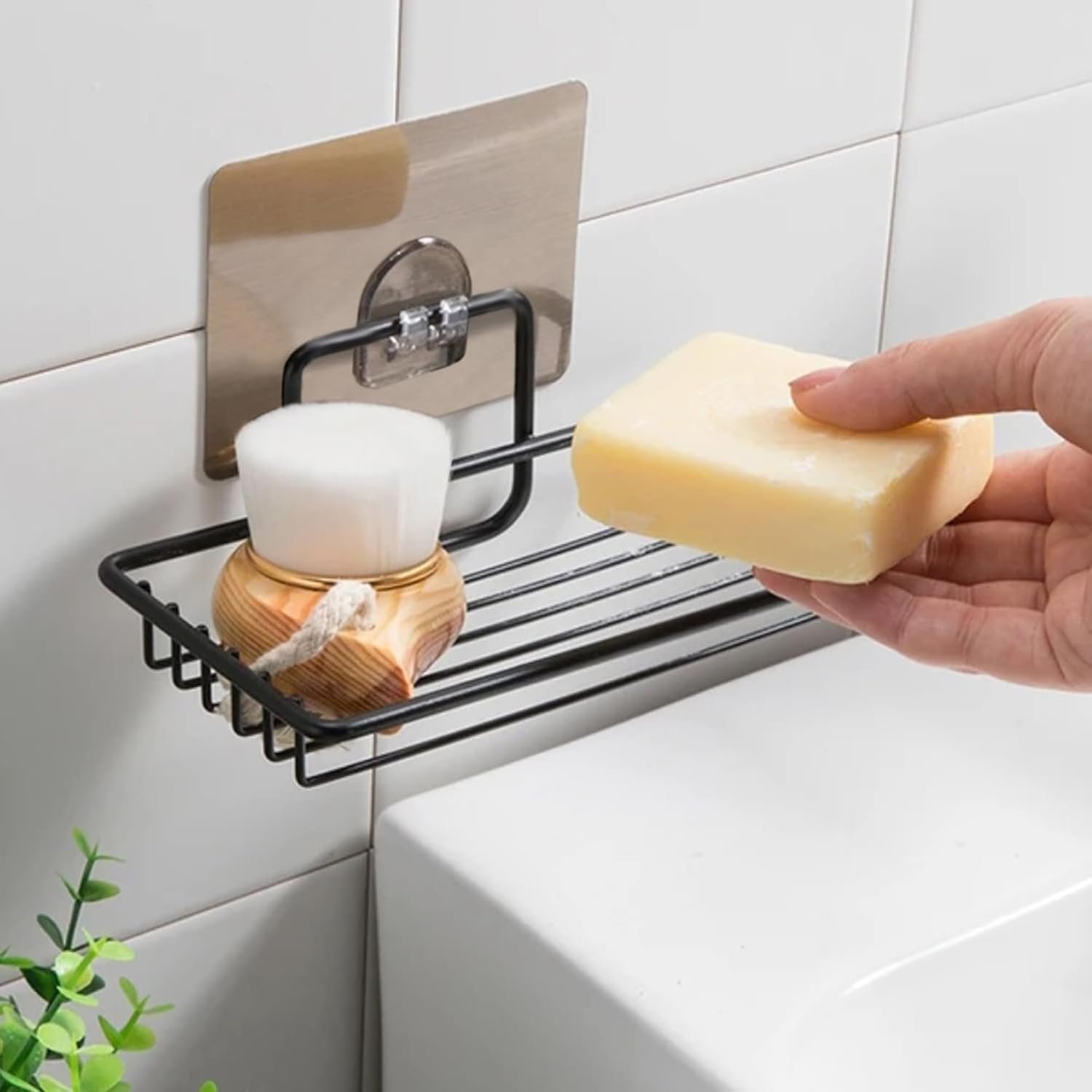 Sulfar Stainless Steel Soap Dish Holder Shelf Adhesive Wall Mounted Sponge Holder Storage Saver Rack (Pack of 1)