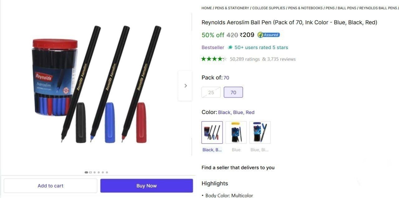 Reynolds Aeroslim Ball Pen - Buy Reynolds Aeroslim Ball Pen - Ball Pen Online at Best Prices in India Only at Shopsy.in