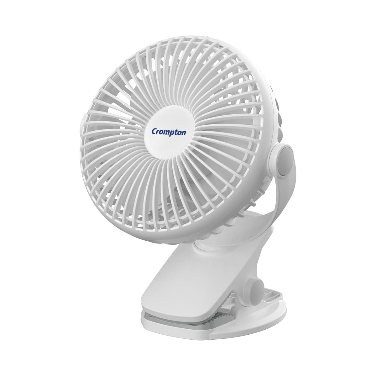 Crompton Siro Rechargeable Clip Fan 100MM | Safety Grill Design | Replaceable Battery | Type-C Charging | 360° Adjustable Rotation | Personal Cooling Fan for Desk, Bedroom & Travel (White)