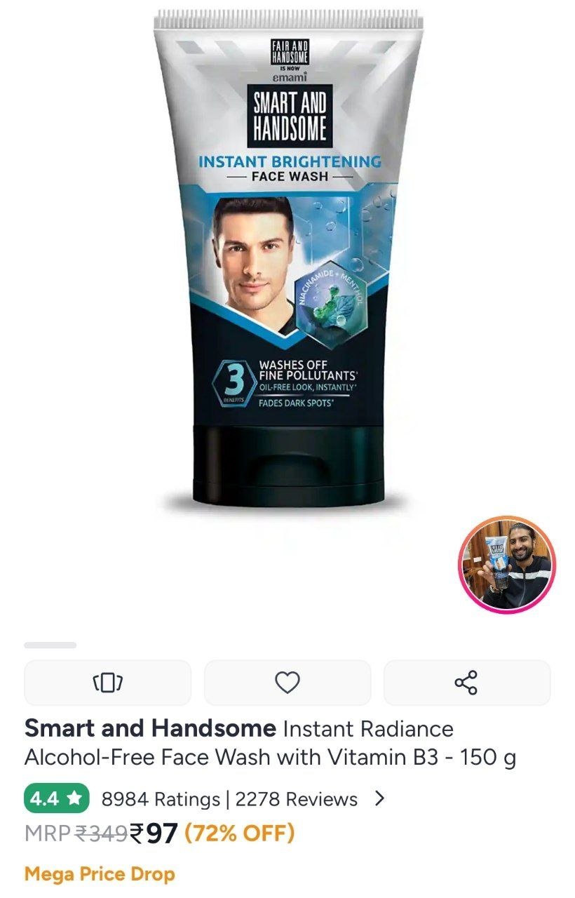 Buy Smart And Handsome Instant Radiance Alcohol Free Face Wash With Vitamin B3   150 G -  - Personal Care for Unisex