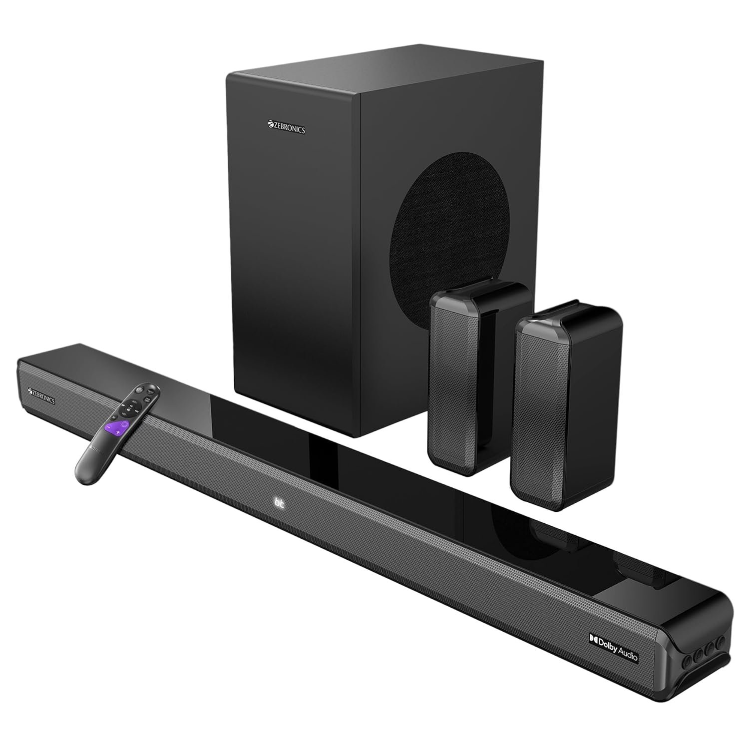 ZEBRONICS Juke BAR 9510WS PRO Dolby 5.1 Soundbar, Dolby Audio, 600 Watts, Wireless (Dual Rear Satellites & 6.5" Subwoofer), Triple Driver Soundbar, Bluetooth v5.1 | HDMI (ARC) | Optical | USB 