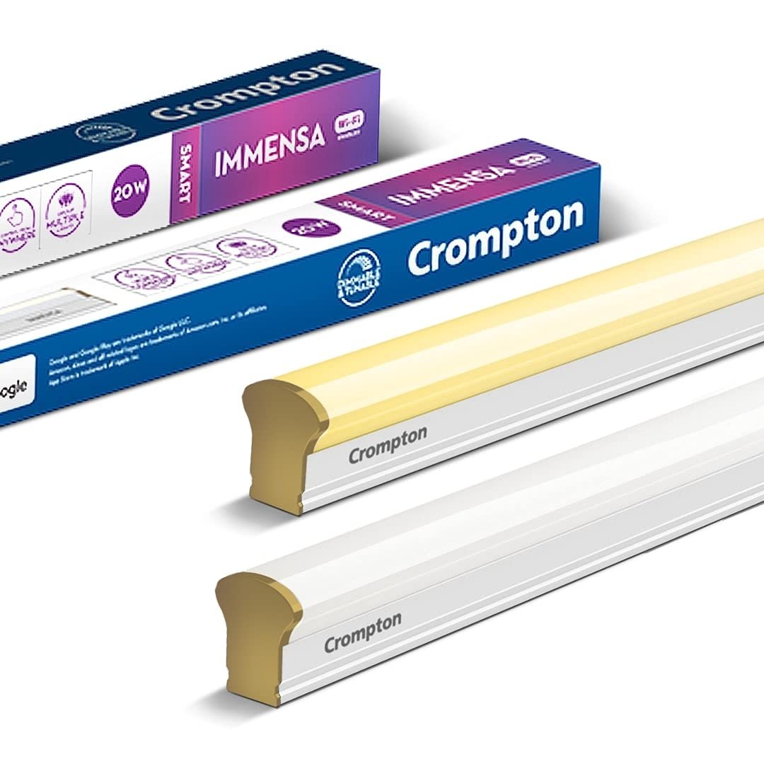 Crompton Immensa Smart Batten 20 Watt IOT Wi-Fi Enabled LED Batten (White Tunable and Dimmable, Compatible with Alexa and Google Assistant) - Pack of 4, White and Golden (LDIMN20-Wifi)