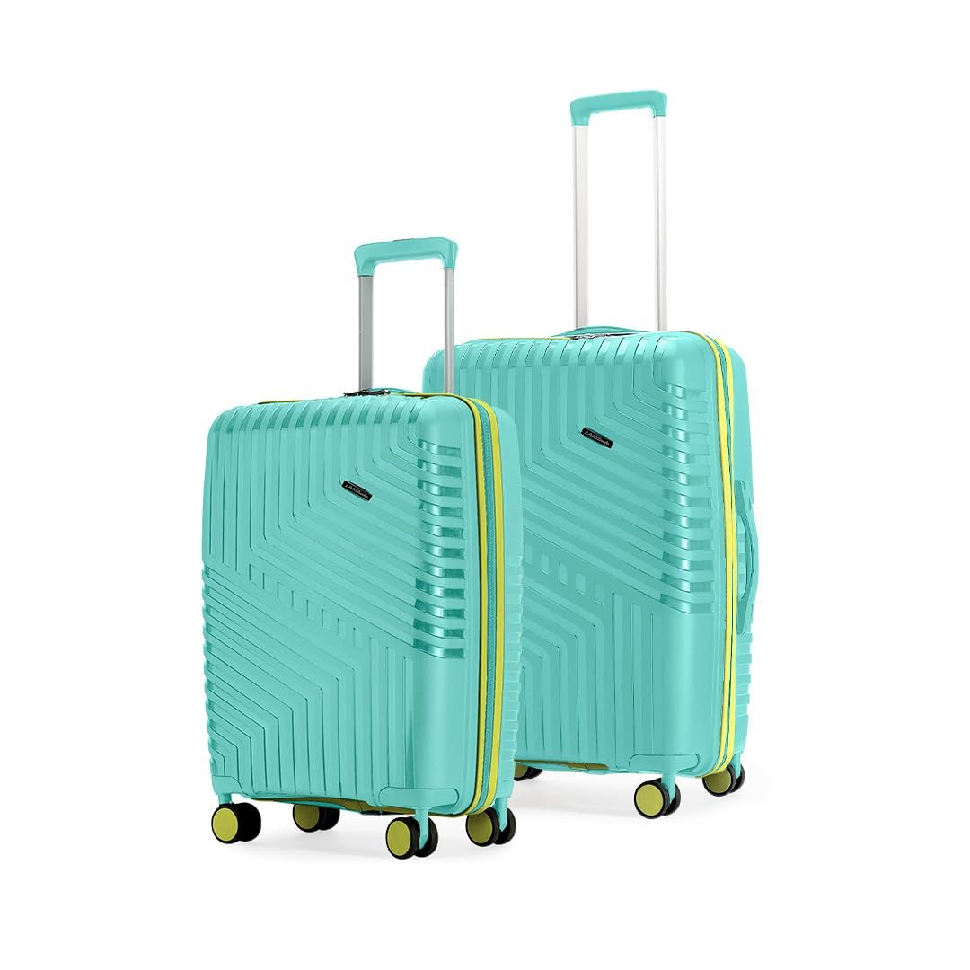 Core Set of 2 Trolley Bags Cabin + Medium Polypropylene Hard Suitcase, 8 Spinner Wheels, Recessed Number Lock, Lightweight Luggage for Men & Women Aegean Blue/Meadow Yellow