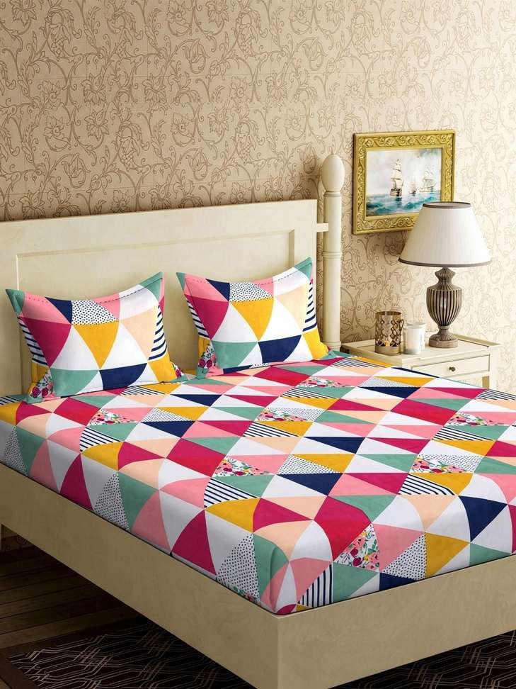 shopglobal 144 tc polycotton double 3d printed bedsheet
