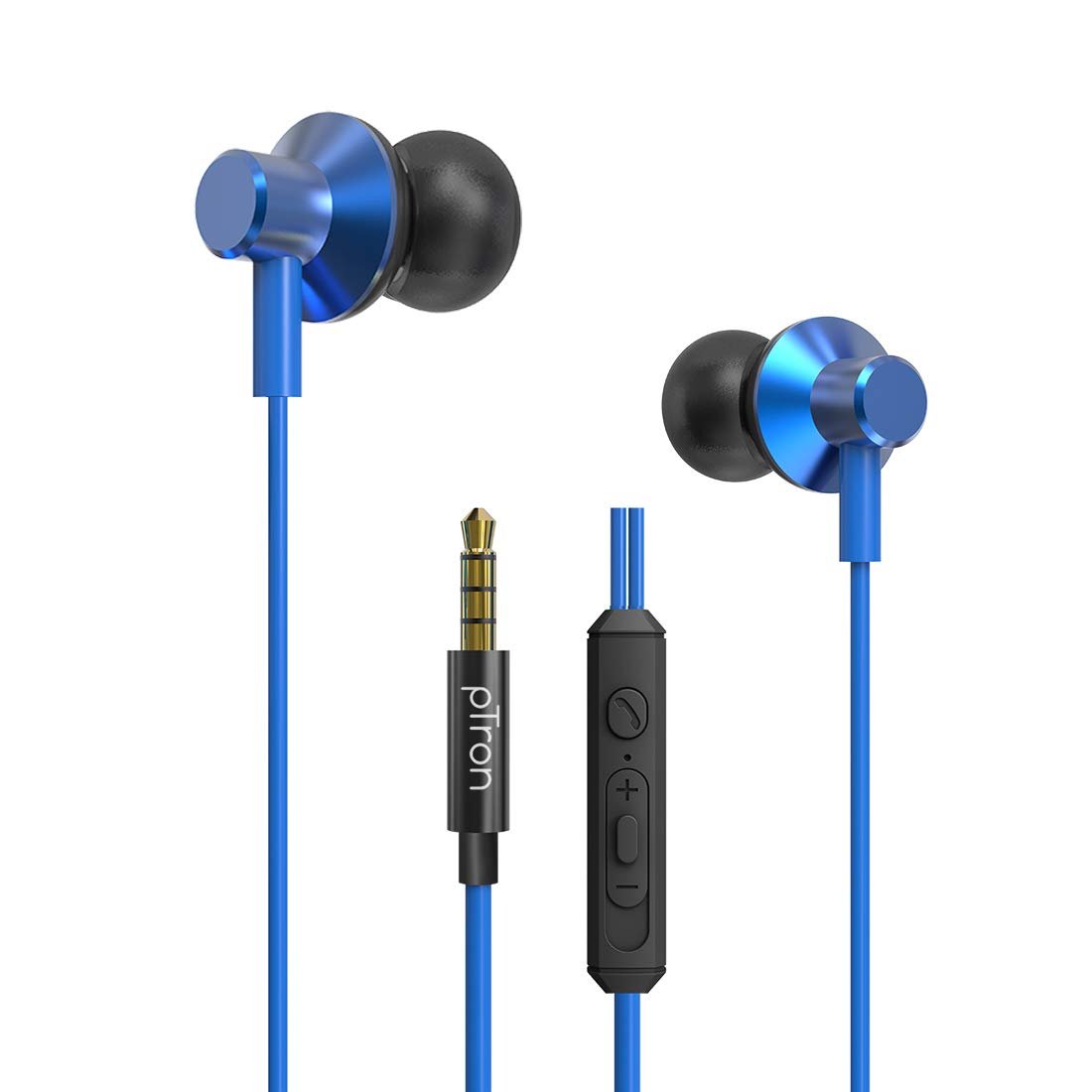 pTron Pride Lite HBE (High Bass) Wired in Ear Earphones with Mic 10mm Powerful Driver for Stereo Audio, Noise Cancelling with 1.2m Tangle-Free Cable & 3.5mm Aux - (Blue)