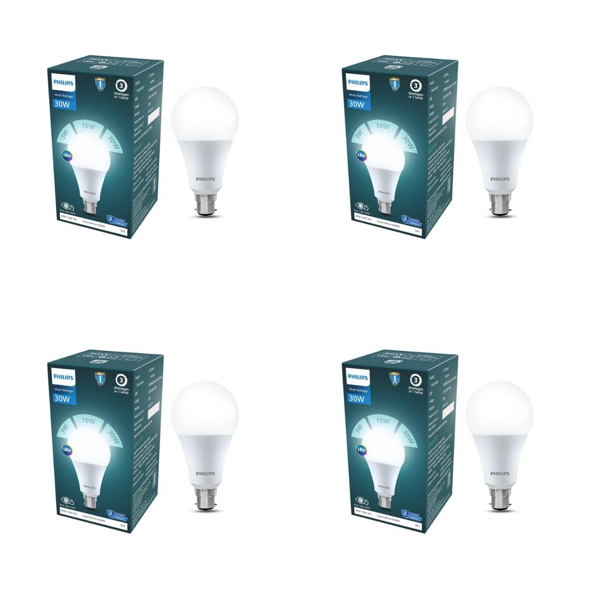 Philips 30W Dimmable LED Bulb | Cool White 6500K | B22 Base | Adjustable Brightness LED Light | Energy Efficient & Versatile Lighting | Pack of 4
