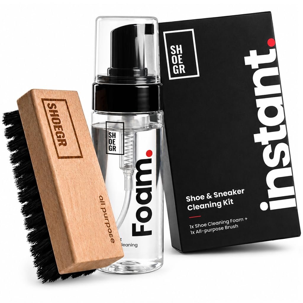 SHOEGR Instant Shoe Cleaning Kit | 150ml Shoe Cleaning Foam & 1 All-Purpose Brush, White Shoe Cleaning Kit, Shoe Cleaner Kit For Sneakers, Sports, Suede, Rubber | Shoe Cleaner Foam Spray