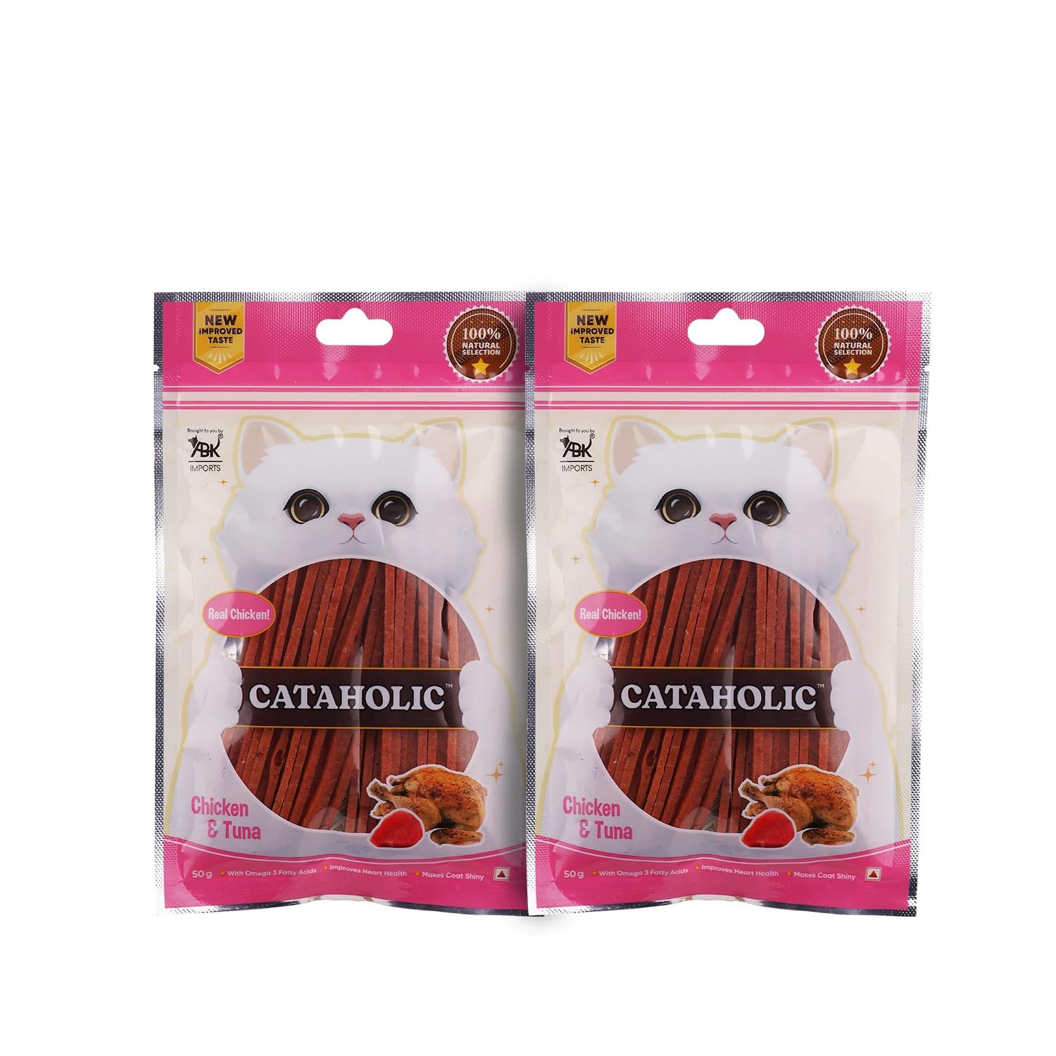 Cataholic Chicken and Tuna Sliced Treats for Cats and Kittens, Nutritional, Easily Digestible and Healthy Snacks for Training and Rewards, 50 gm Each (Pack of 2)