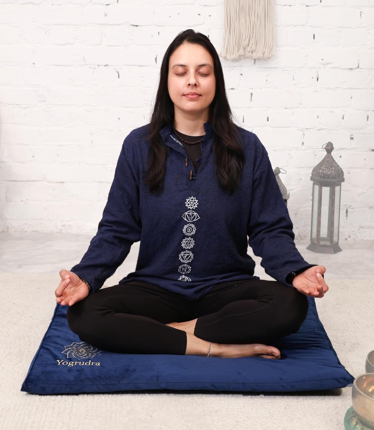 Meditation Mat - Cotton Filled Yoga and Meditation Pad | Meditation Cushion for Kneeling and Sitting Support | Large Rectangular Sitting Floor Pillow |Blue |