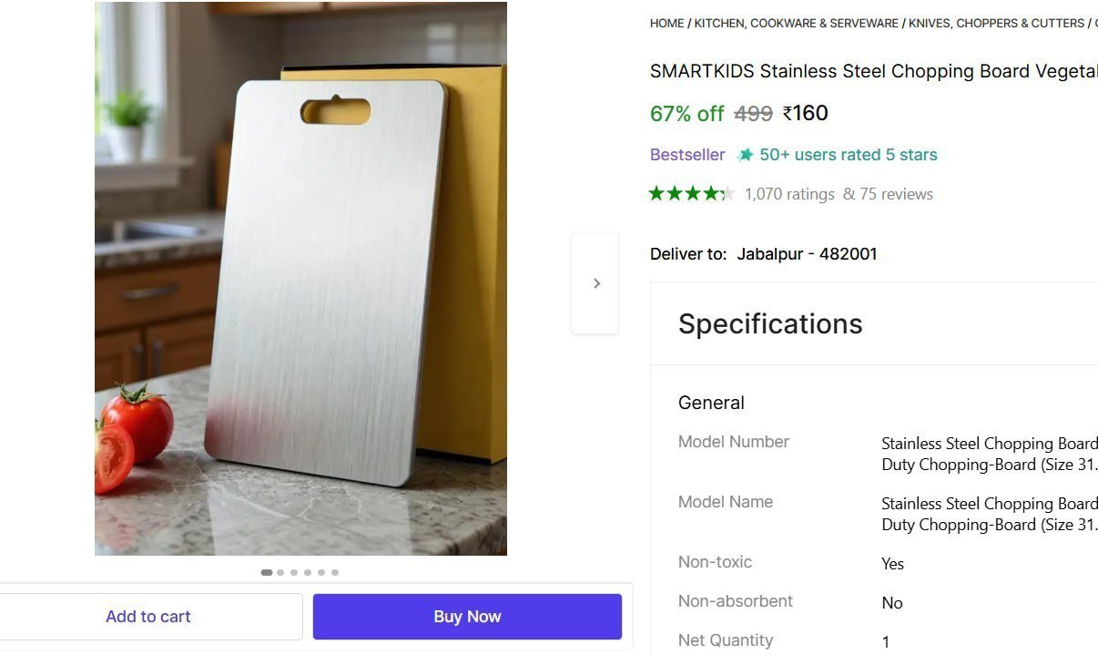 SMARTKIDS Stainless Steel Chopping Board Vegetable,Fruit Cutting, Kneeding, Cake Prep, Heavy Duty Chopping-Board (Size 31.8CM X 21CM) Stainless Steel Cutting Board Price in India - Buy SMARTKIDS Stain