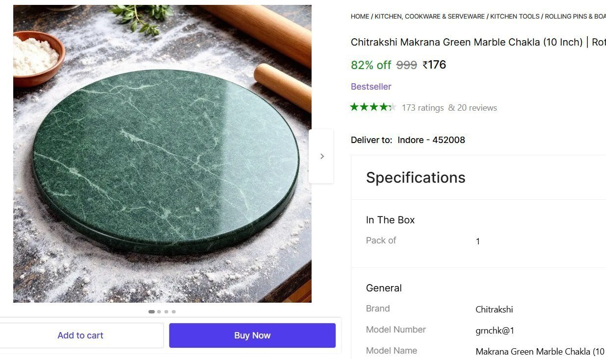 Chitrakshi Makrana Green Marble Chakla (10 Inch) | Roti Maker | Rolling Pin Board | Chapati Maker | Chakla | Kitchen Tools for Home & Kitchen | Polished Marble Chakla (Green (10 INCH)) Board Price