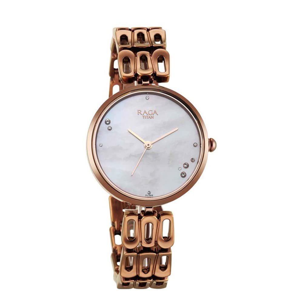 Titan Raga Chic Mother Of Pearl Dial Analog Metal Strap Watch for Women-NS2659QM01
