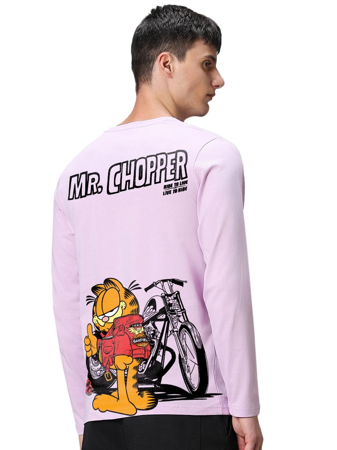 Bewakoof Official Garfield Merchandise Men's Graphic Print Regular Fit Full Sleeve Round Neck Cotton Jersey T-Shirt