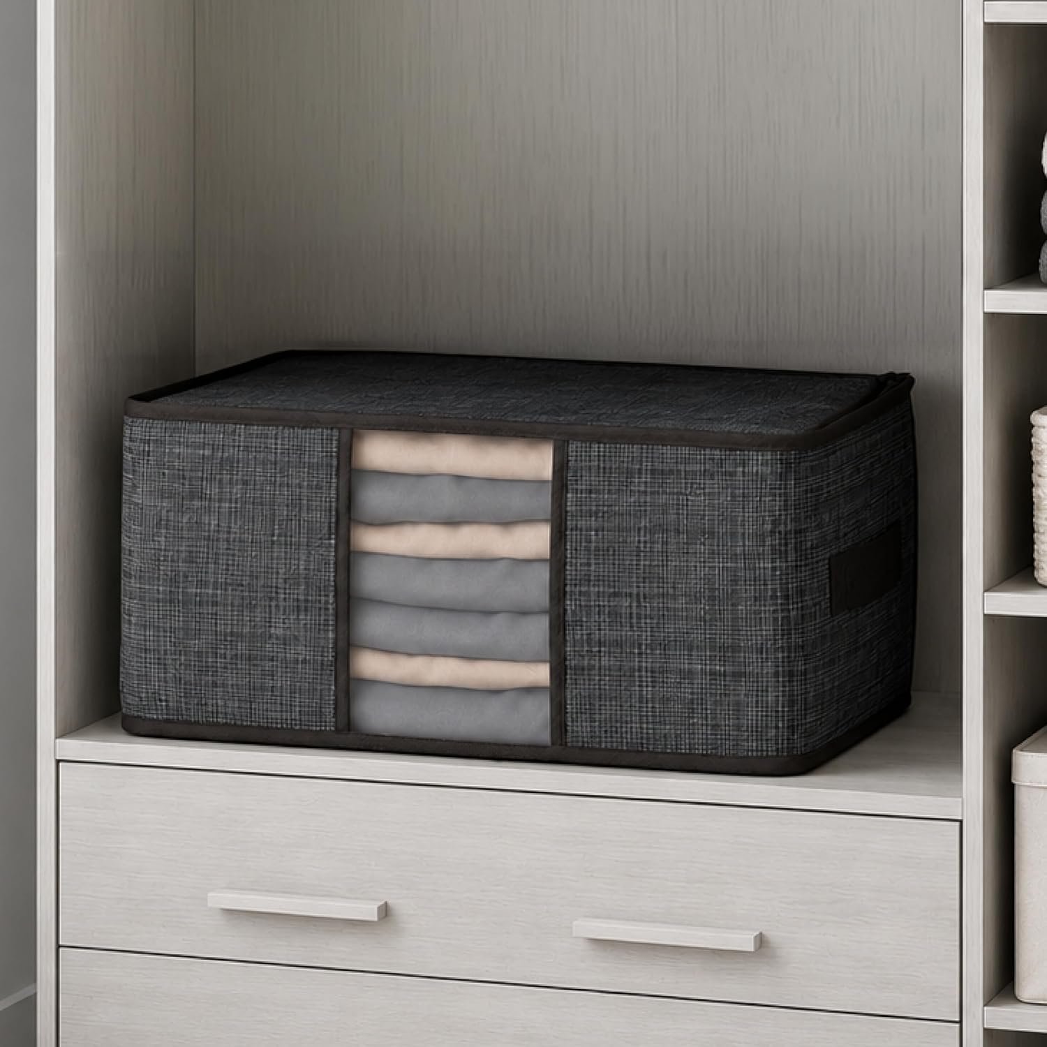 Lifelong Multipupose Storage Bag for Home | Dustproof Organizer for Blanket, Clothes, Comforter, Bedding and Quilts | Non-Woven Fabric & Transparent Window with Zipper | (60 * 40 * 30) I (Grey)