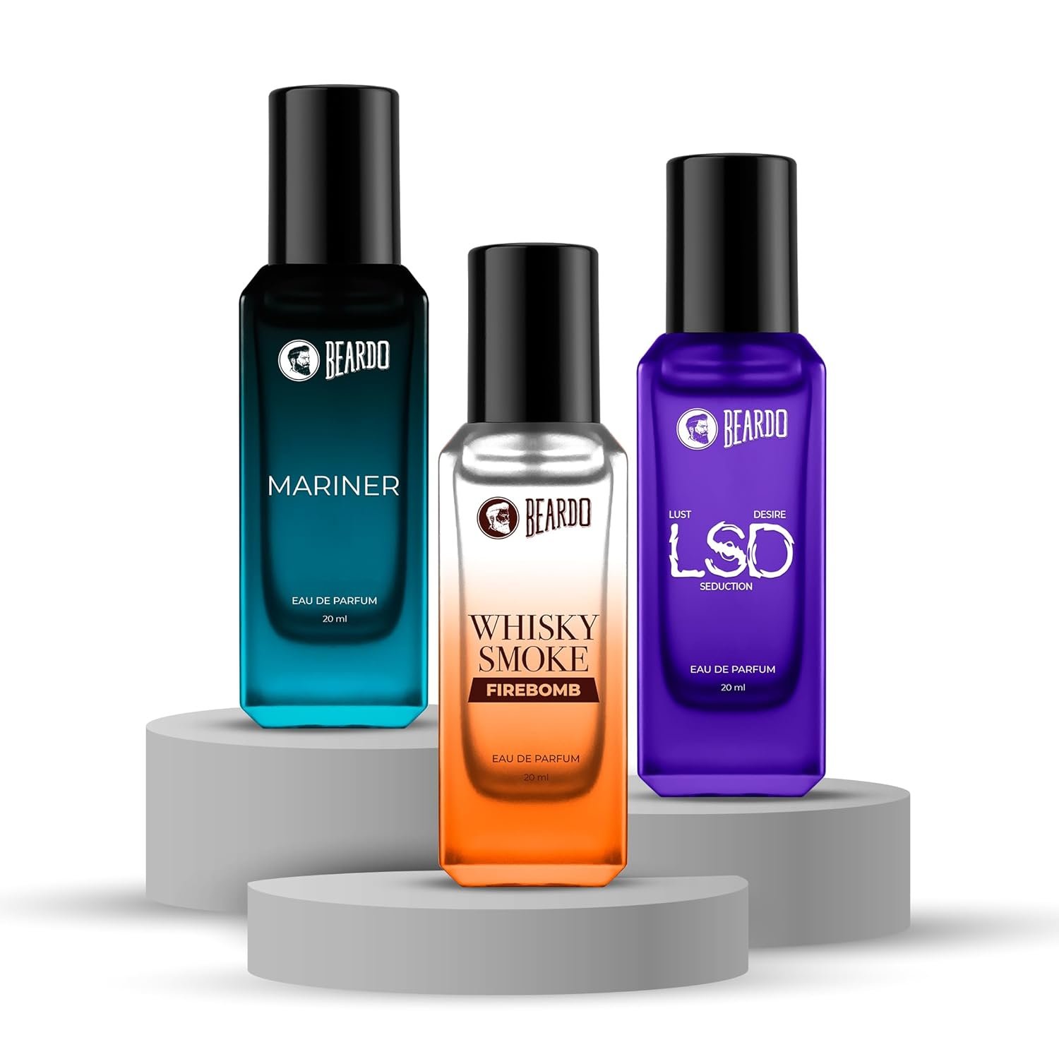 Beardo FUSION Trio Perfume Set - LSD,Mariner & Whisky Smoke Firebomb Perfume for Men (20ml x 3) | Long Lasting Fragrance | Long Lasting Perfume for Men | Gift for Men | Gift for Friend