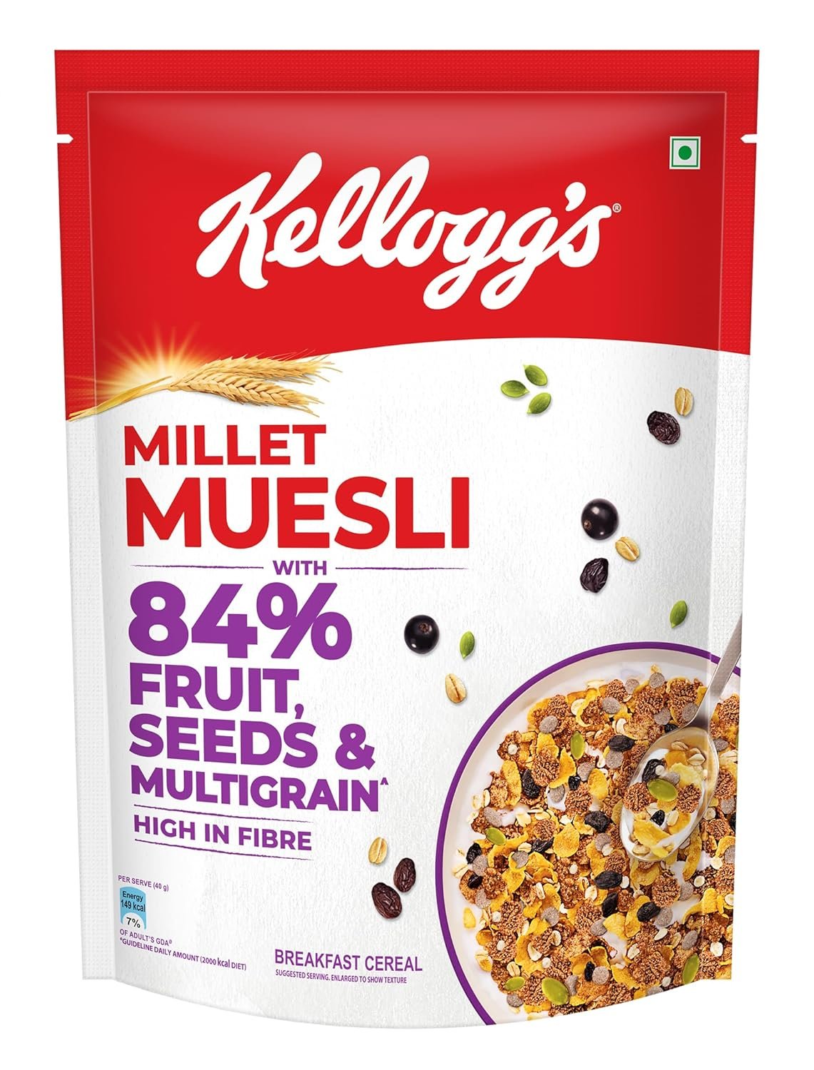 Kellogg's Millet Muesli with 84% Fruit, Seed & Multigrain| Power Breakfast | No Maida No Palm Oil | India's No 1 Muesli | 500g
