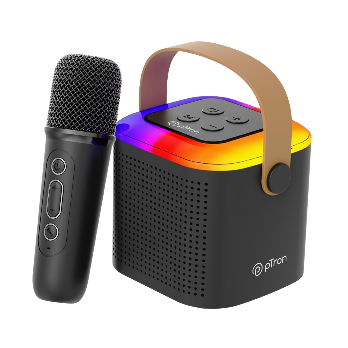 pTron Newly Launched Fusion Tunes 10W Mini Bluetooth Speaker with Wireless Karaoke Mic, 8Hrs Playtime, Vivid RGB Lights, Voice Effects, Multi-Play Modes BT5.1/TF Card & Type-C Charging Port (Black