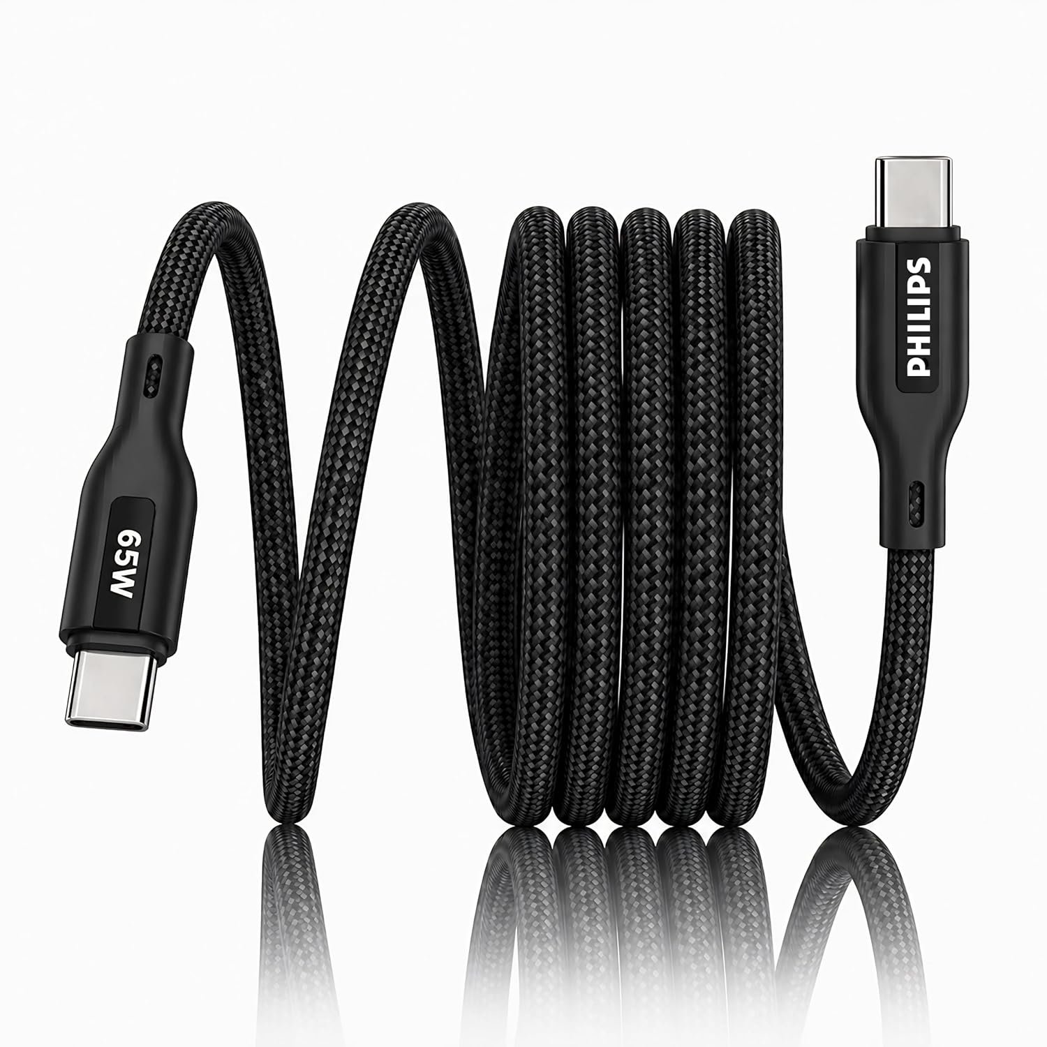 PHILIPS DLC4130CB/94 65W Type-C to Type-C Fast Charging Cable (1m, Dark Slate) | Nylon Braided | Compatible with iPhone 15+ Series, USB-C iPad Models, Samsung Galaxy & All Type C Devices