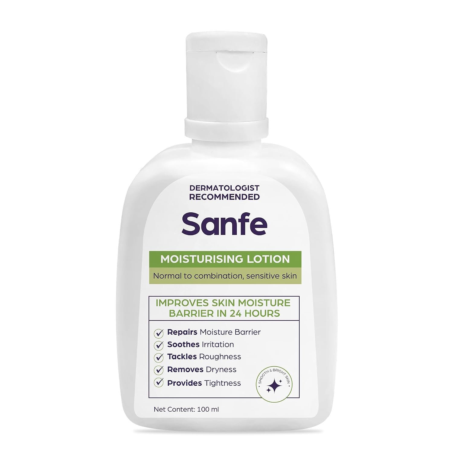 Sanfe Moisturising Lotion | Improves skin moisture barrier in 24 hours | For normal to combination, sensitive skin | 100ml