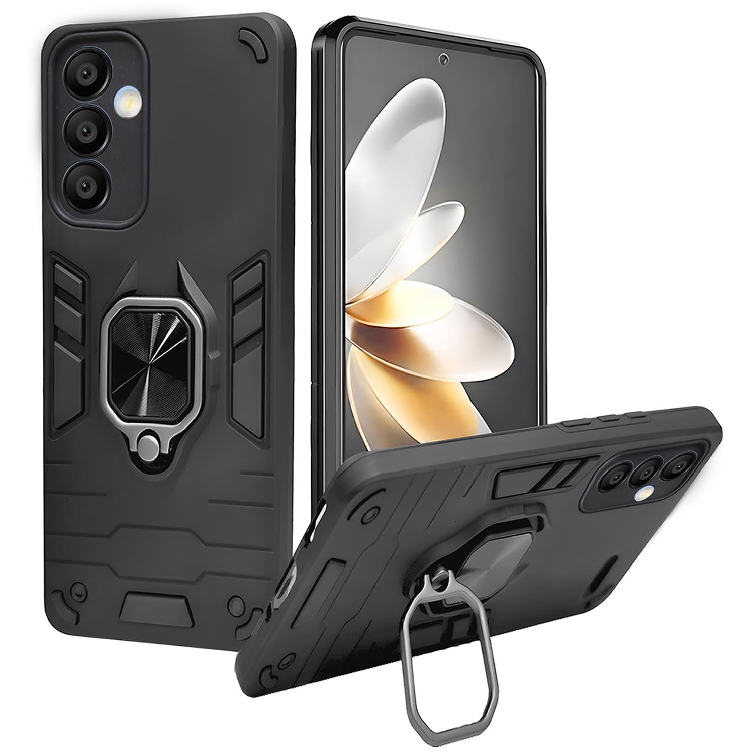A rtistque Armor Bumper Back Case Cover for Samsung Galaxy M15 5G / F15 5G | Stylish Ring Holder & Inbuilt Stand | Shockproof TPU Protective Design | 360 Degree | Samsung M15 Back Cover - Black