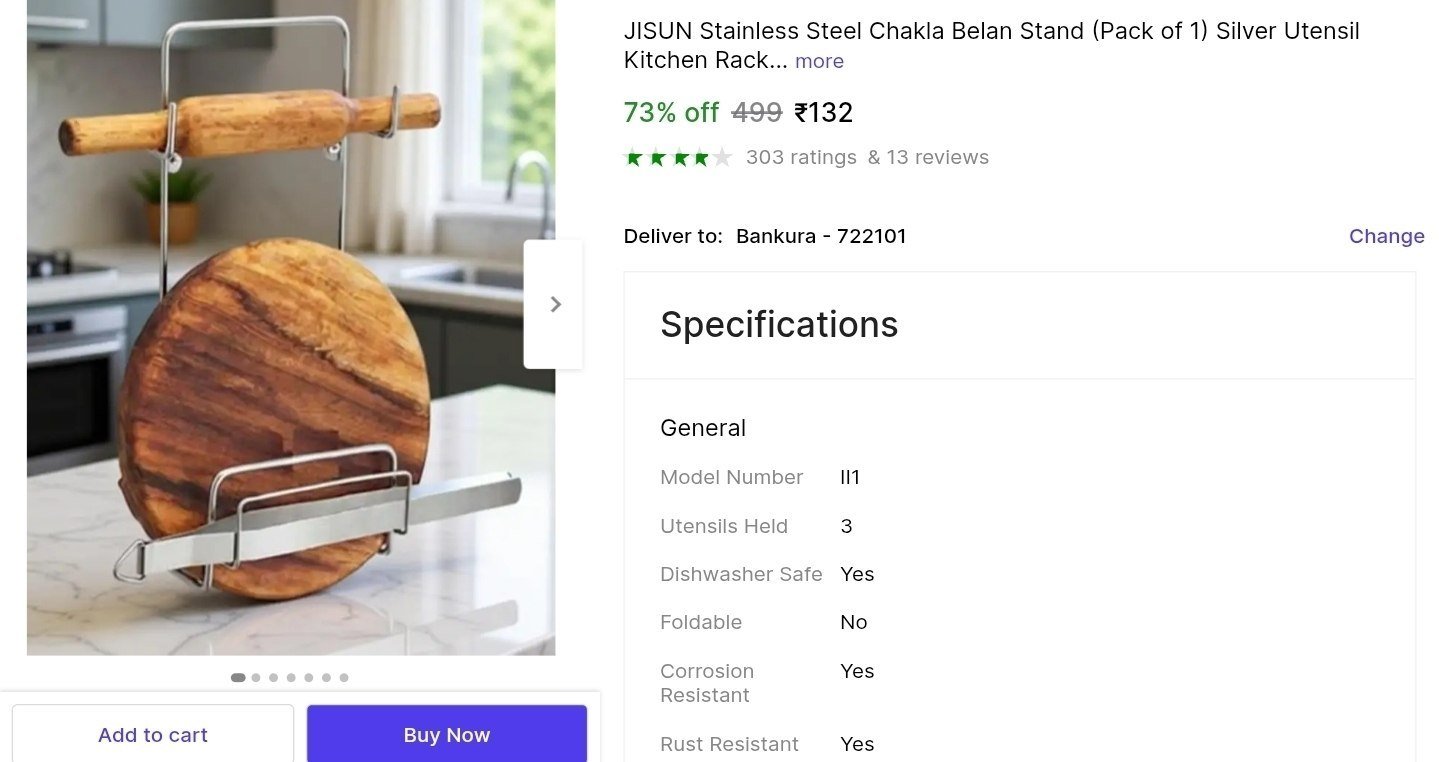 JISUN Stainless Steel Chakla Belan Stand (Pack of 1) Silver Utensil Kitchen Rack Price in India - Buy JISUN Stainless Steel Chakla Belan Stand (Pack of 1) Silver Utensil Kitchen Rack online at Shopsy